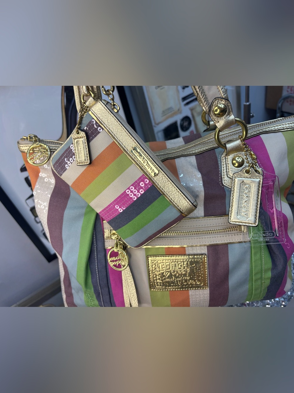 *SOLD*Coach 2010 y2k Poppy Legacy Stripe Glam Tote w/ matching wallet EUC - Picture 5 of 16